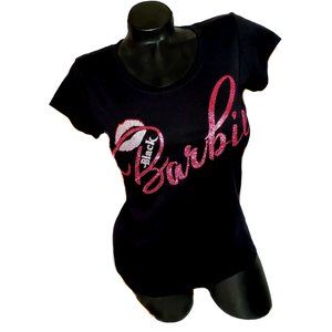 Black Barbie with Sexy Lips Fitted Spandex Black Tee.